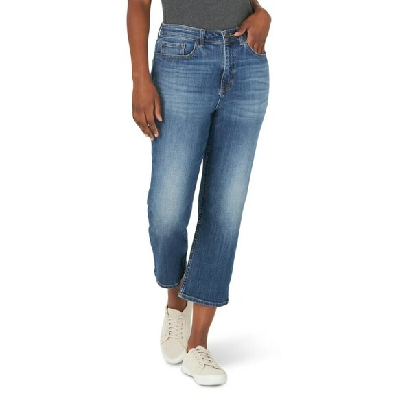 LEE WOMEN'S HIGH RISE CROPPED STRAIGHT DENIM BLUE JEANS SIZE 29 MEDIUM NWT - Picture 1 of 10
